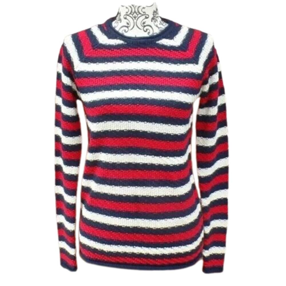 Joe Boxer Striped Long Sleeve Crew Neck Pullover Knit Sweater Navy Red White